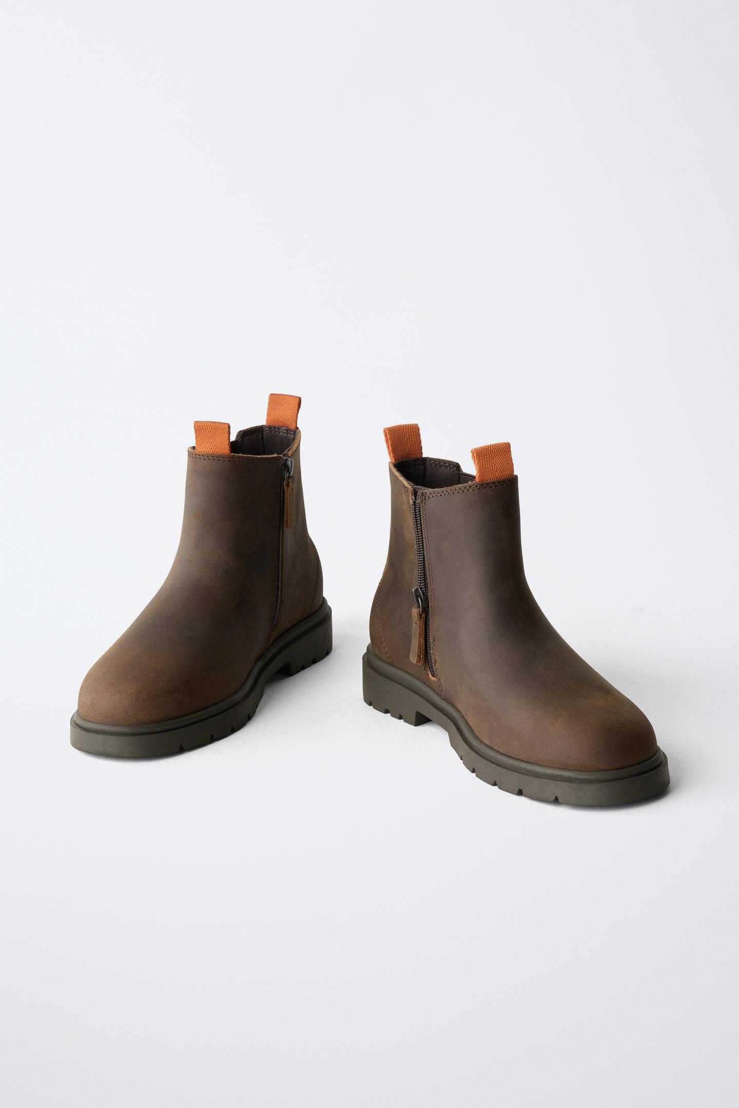 Детские ботинки Zara Leather Chelsea Booties, цвет: Коричневый — фото 3