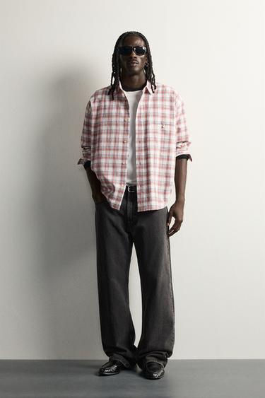 CAMISA CUADROS TEXTURA - rojo/marino de Zara