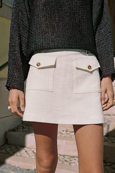 Zara RUSTIC WEAVE SKORT - Ecru