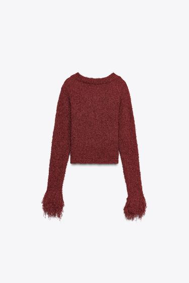 FRINGED KNIT CARDIGAN - Dark burgundy by Zara - Image 7