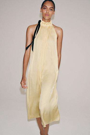 ZW COLLECTION SATIN HALTER DRESS - Yellow by Zara