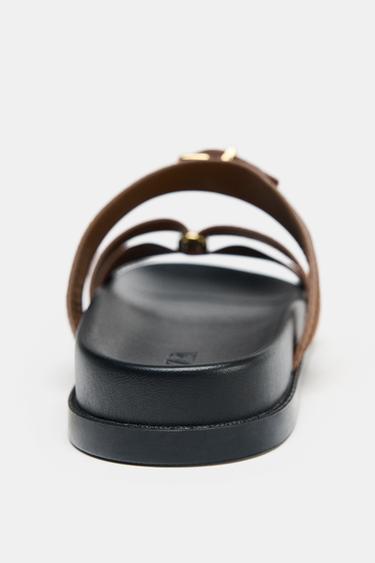 SPLIT SUEDE CROSS STRAP SANDALS - Dark tan by Zara - Image 5