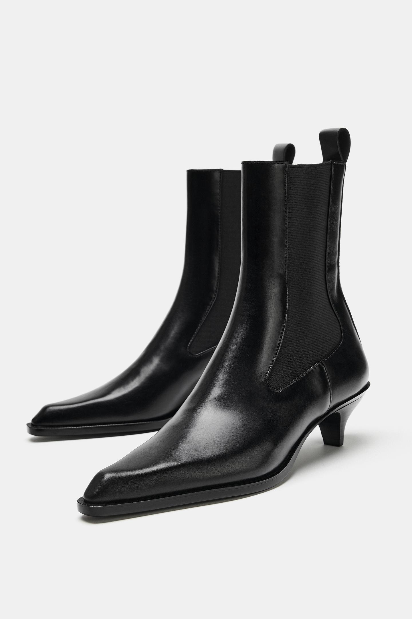Женские ботинки Zara Combined Kitten Heel Booties, цвет: Чёрный — фото 3