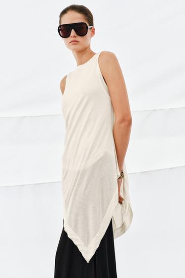 Zara DOUBLE EFFECT FLOWY TOP - Oyster-white