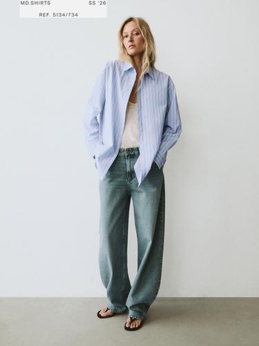 Camisa rayas 100% algodón - Azul de Zara