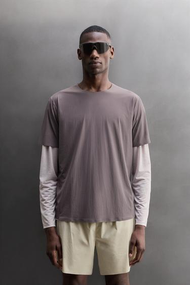 Zara TECHNICAL TEXTURED T-SHIRT - Purple