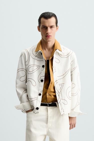 CONTRAST EMBROIDERED OVERSHIRT - White by Zara