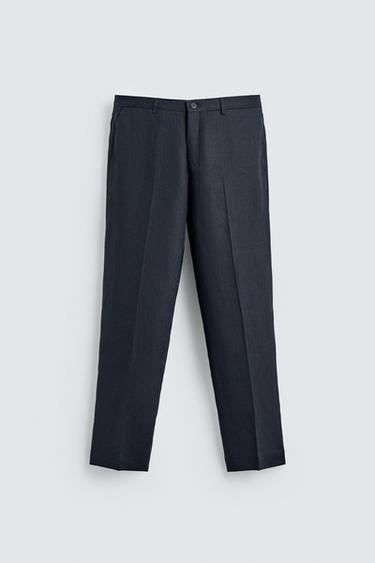Zara 100% LINEN SUIT PANTS - Navy blue