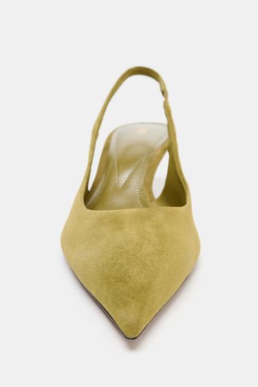 CHAUSSURES OUVERTES À L'ARRIÈRE KITTEN HEEL EN DAIM - Vert de Zara - Image 5