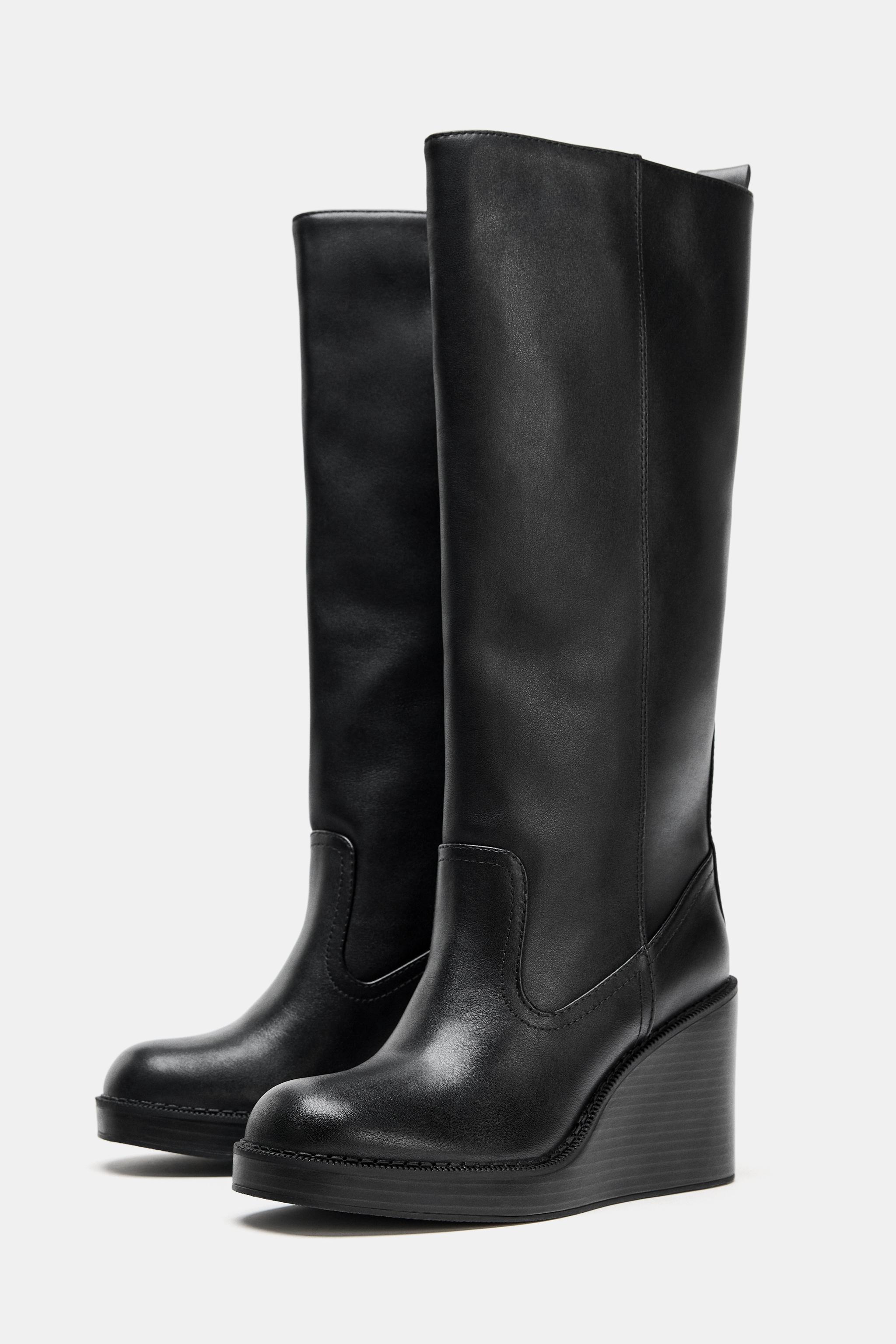 LEATHER WEDGE HEEL WATER REPELLENT BOOTS