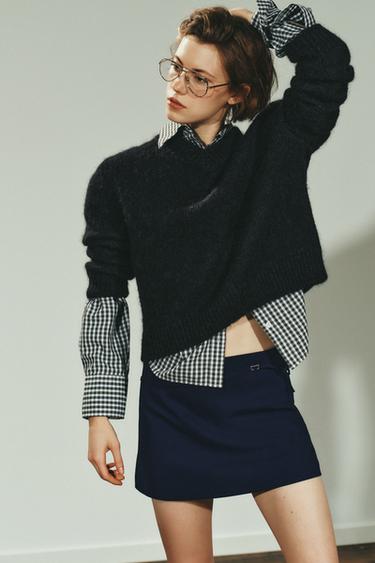 Zara BELTED SKORT - Dark navy