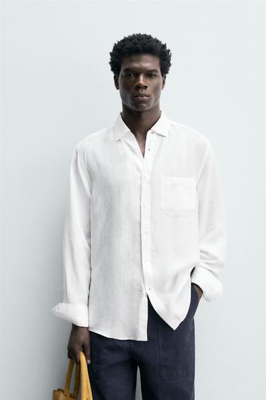 REGULAR FIT LINEN - LYOCELL SHIRT - White by Zara
