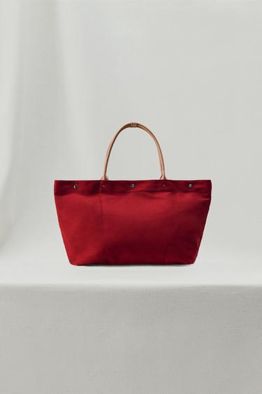 ЧАНТА ТИП ПАЗАРСКА С КОЖЕНИ ДЕТАЙЛИ AARON LEVINE X ZARA - Червено от Zara