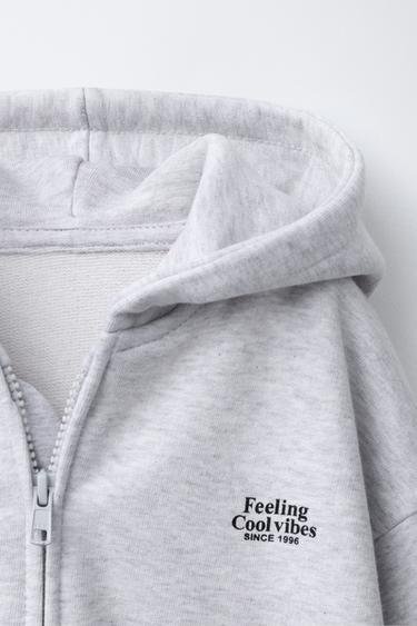 SWEAT ZIPPÉ À INSCRIPTION - Gris chiné de Zara - Image 2