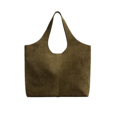 LEATHER TOTE BAG - Khaki Green by Zara