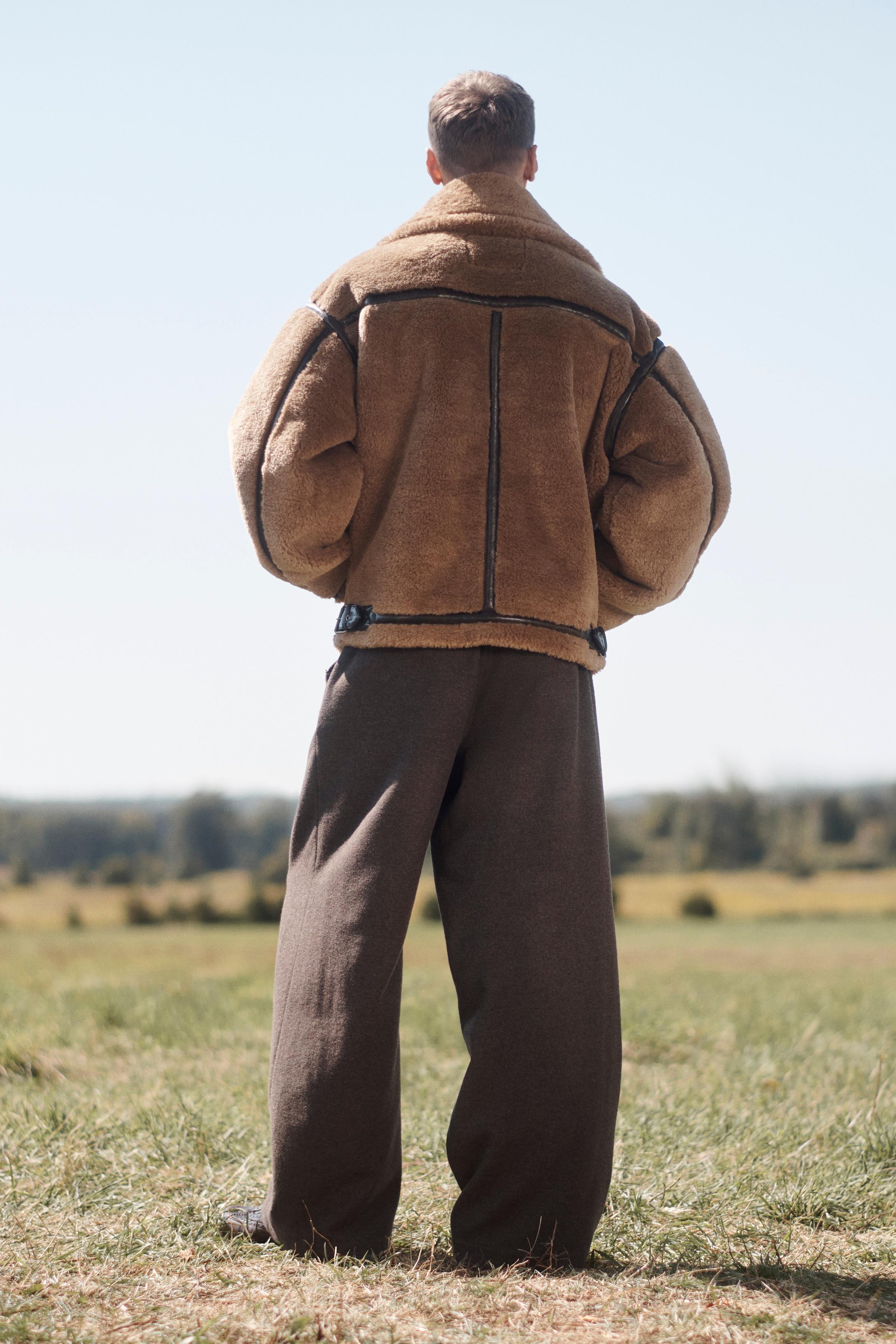 コントラストリアルファー付きフェイクレザー ジャケット