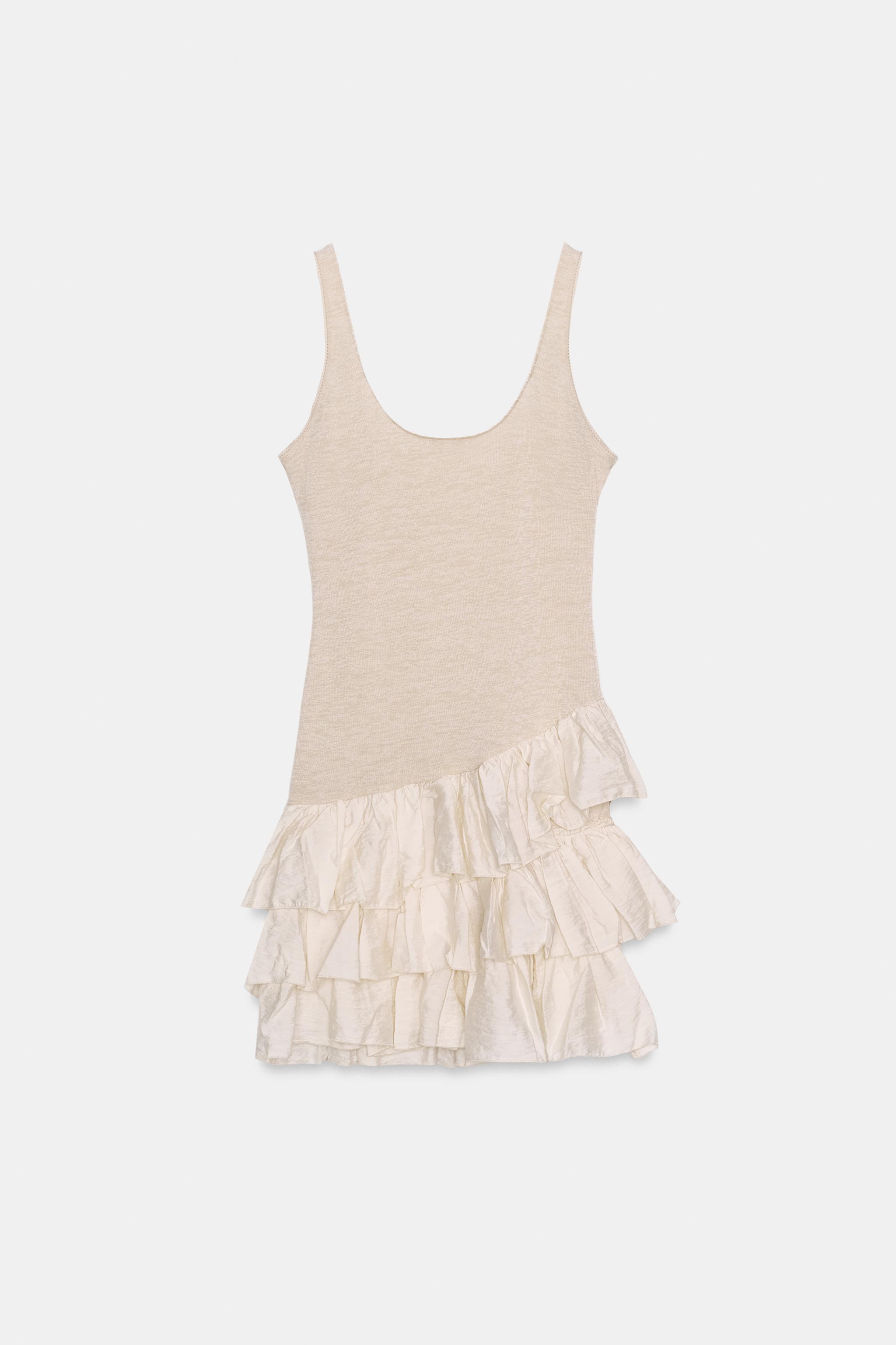 zara short ruffle dress Zara Voluminous ruffled short dress ECRU white cream S,M NWT ref:3685/301