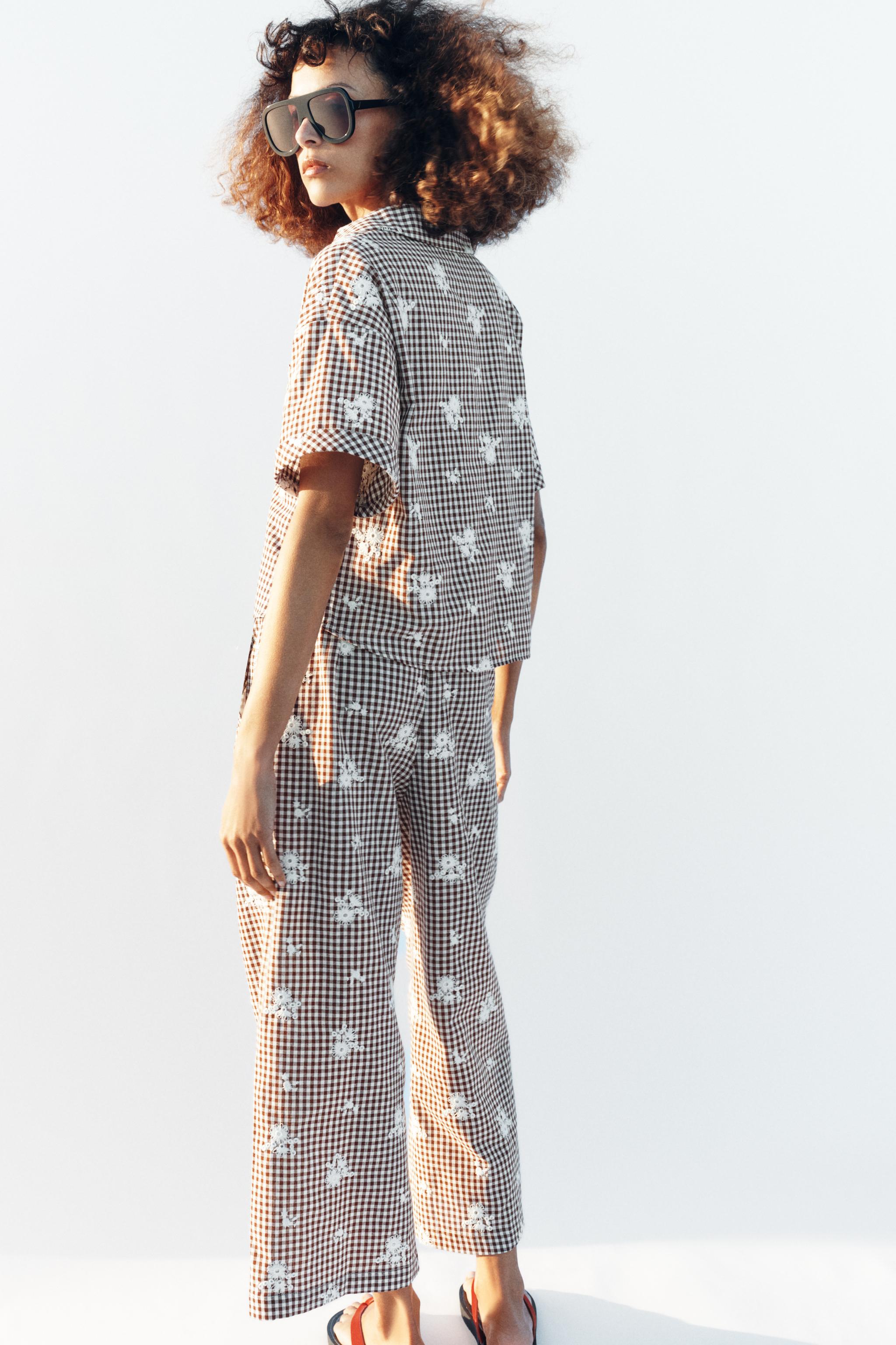 EMBROIDERED PLAID CULOTTES - Navy / White | ZARA United States