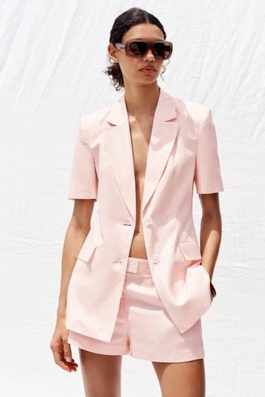 BLAZER AJUSTÉ À MANCHES COURTES EN LIN - Rose de Zara - Image 1