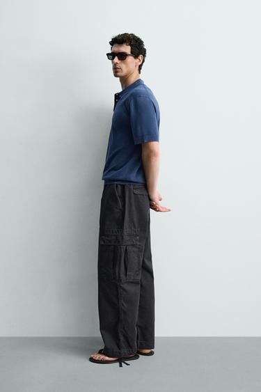 HEMP-COTTON KNIT POLO SHIRT - Navy blue by Zara - Image 3