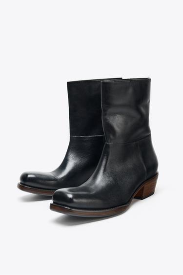 LEATHER COWBOY ANKLE BOOTS - Black de Zara - Image 4