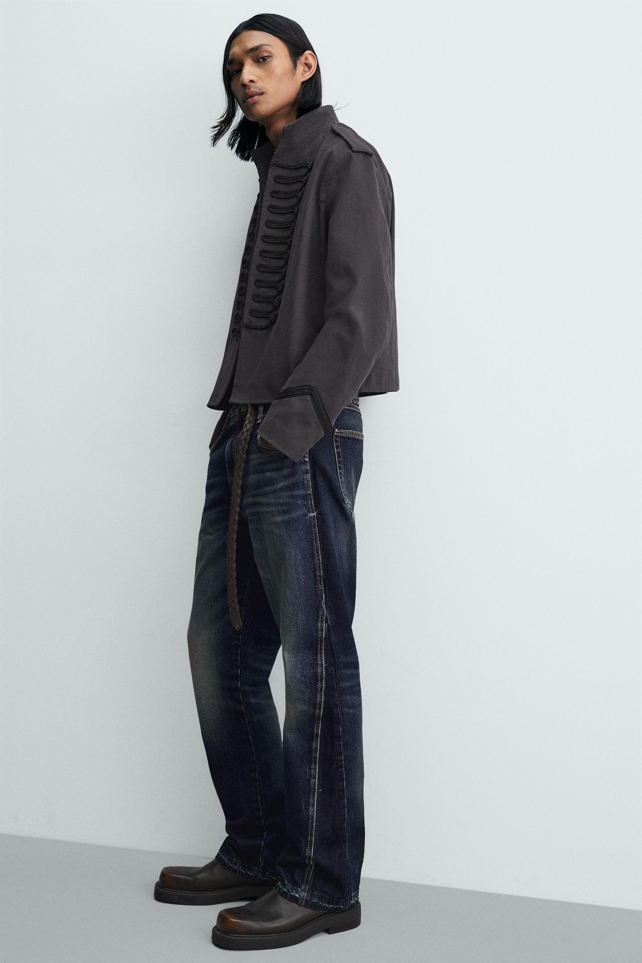 CROPPED FIT FROGGING EMBROIDERY JACKET - Anthracite grey | ZARA