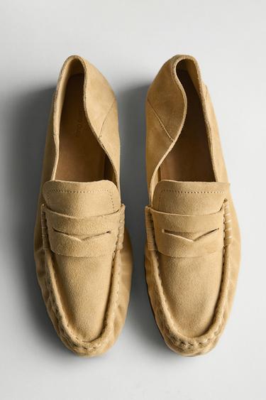 Zara Soft split leather loafers - Vanilla Yellow - Image 0