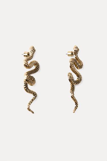SNAKESKIN PRINT EARRINGS - Aged gold by Zara - Image 5