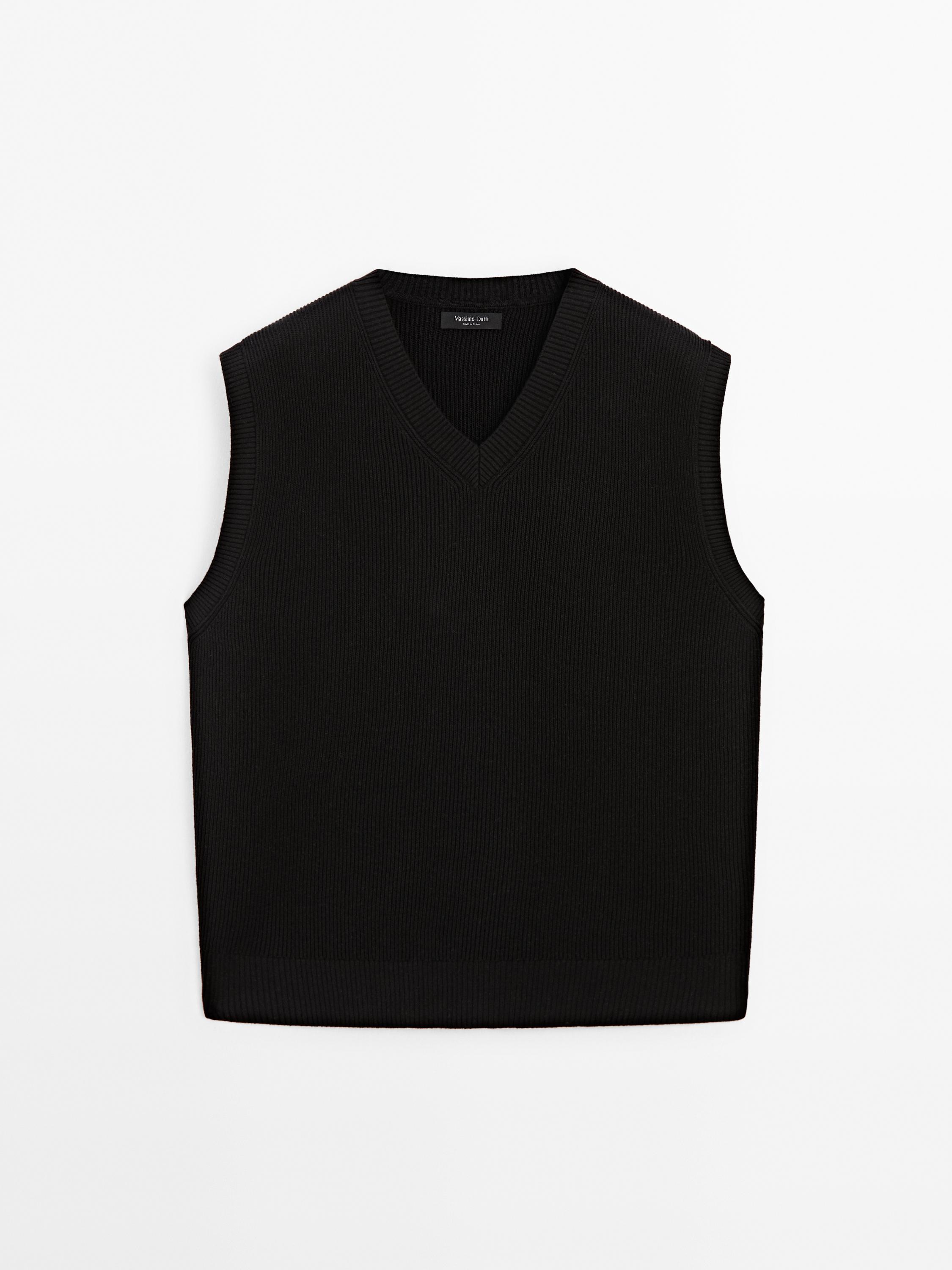 Veste sans manches à col en V lin mélangé