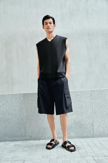 Zara 寬版工裝百慕達短褲 - 海藍色