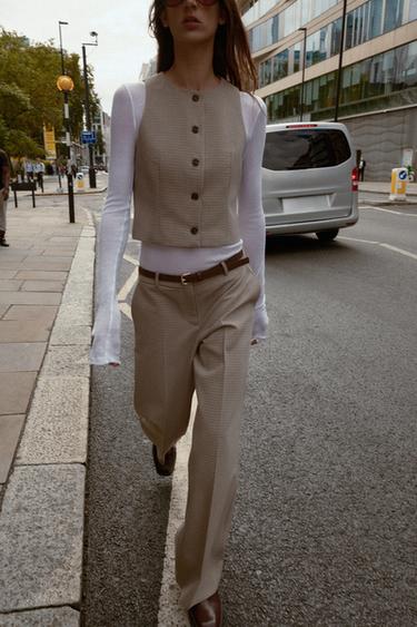 ЖИЛЕТ В КЛЕТКУ — Бежевый / Темно-синий от Zara