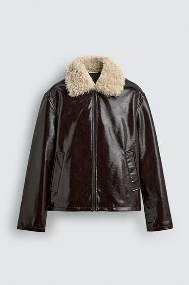 Zara KOMBINOVANA JAKNA SA VINIL ZAVRŠNOM OBRADOM – tamnosmeđa