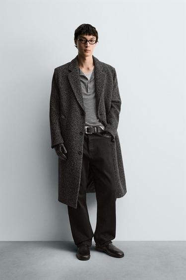 MANTEL STRUKTUR CAMPURAN WOL - Hitam dari Zara