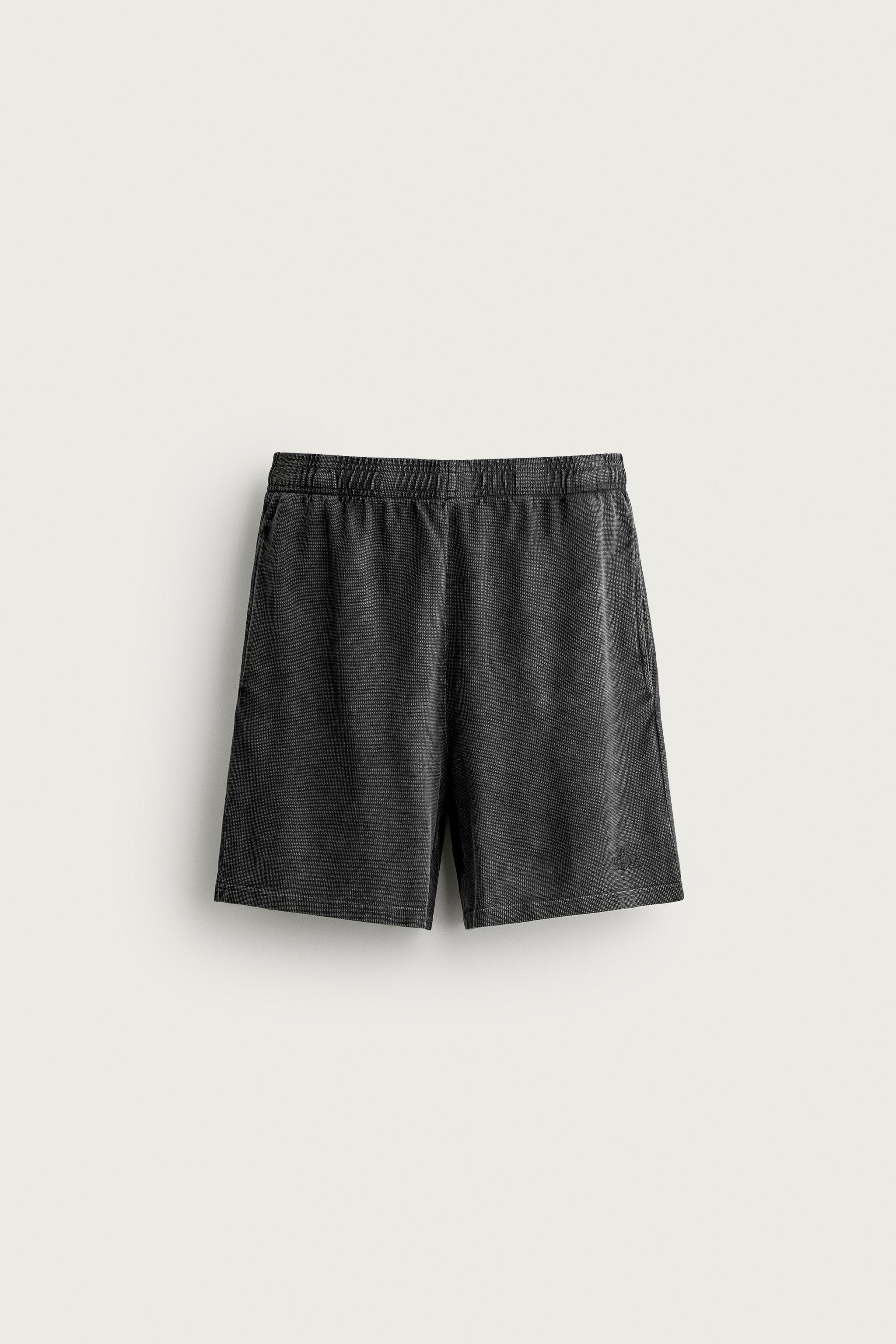 WASHED WAFFLE TEXTURE SHORTS — Anthracite grey