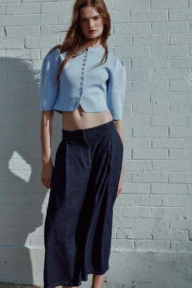 PUFF SLEEVE CARDIGAN - Pastel blue by Zara - Image 1