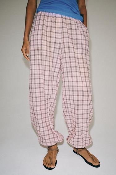 PANTALON BOUFFANT À CARREAUX ZW COLLECTION - Rose de Zara - Image 1