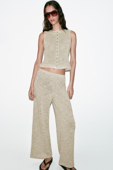 Zara WIDE LEG TEXTURED PANTS - Gray