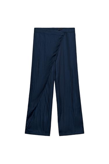 PANTALÓN PAREO SATINADO - Marino de Zara