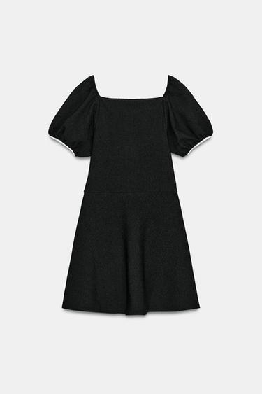 CONTRAST BOUCLÉ DRESS - Black / Ecru by Zara - Image 7