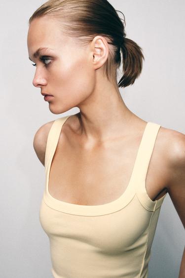 COTTON SLEEVELESS T-SHIRT - Yellow by Zara