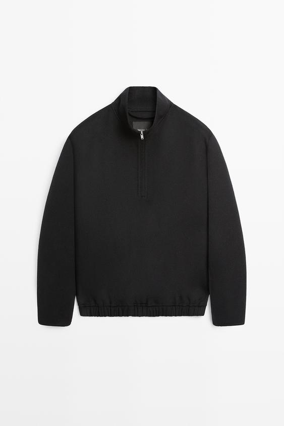 Zara Wool blend double-faced mock neck sweatshirt - Navy blue - Image 0