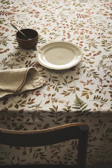 OBRUS BAWEŁNIANY POWLEKANY ŻYWICĄ W LIŚCIE - Zielony Zara