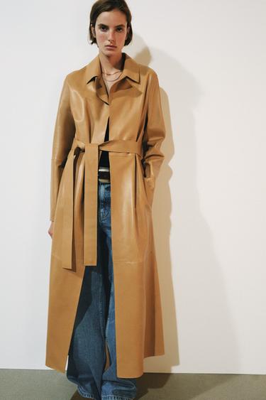 ПАЛЬТО ИЗ 100% КОЖИ С ПОЯСОМ — ZW COLLECTION — Светлый желто-коричневый от Zara