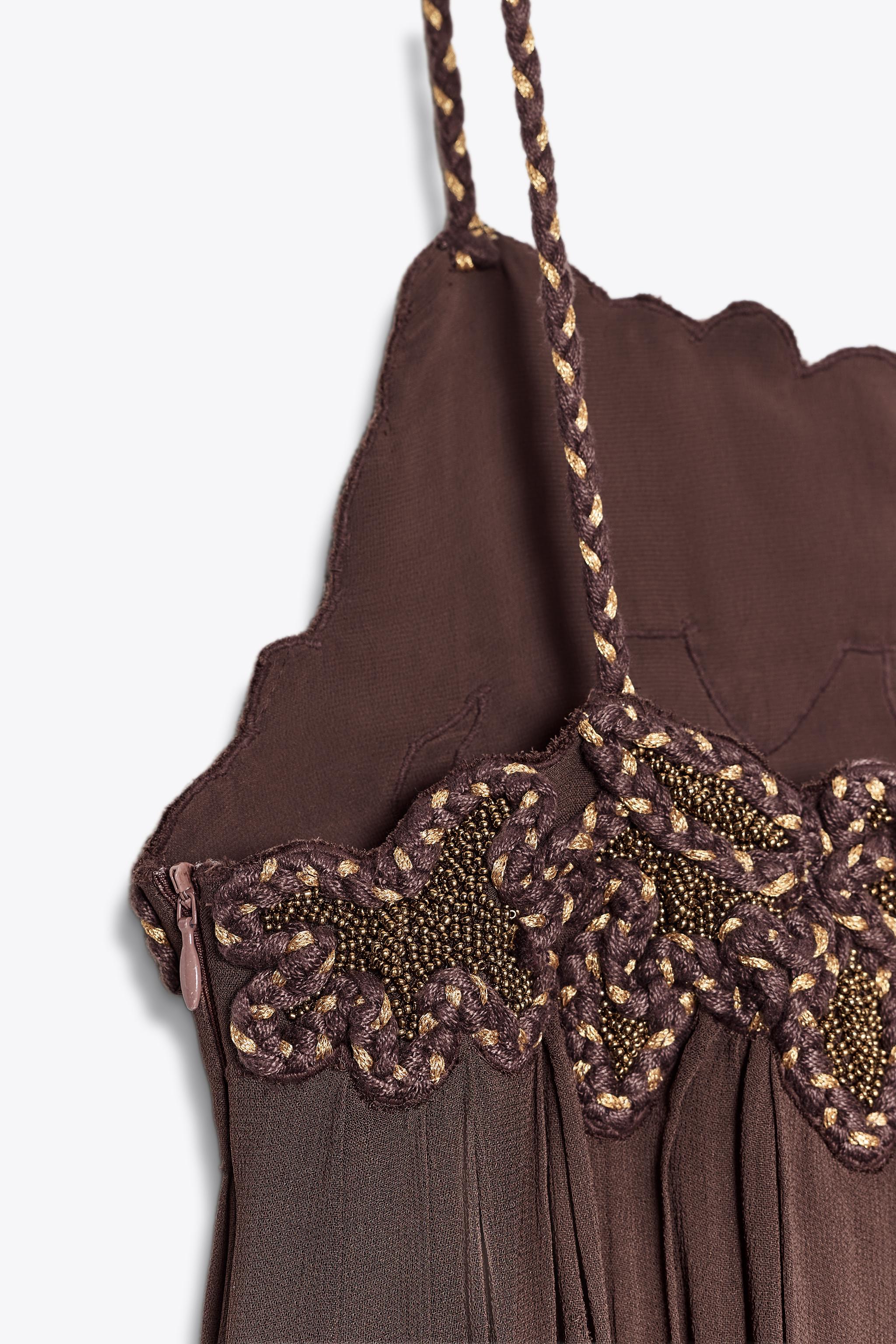 EMBROIDERED LONG DRESS ZW COLLECTION - Brown | ZARA United EMBROIDERED LONG DRESS ZW COLLECTION - Brown | ZARA United