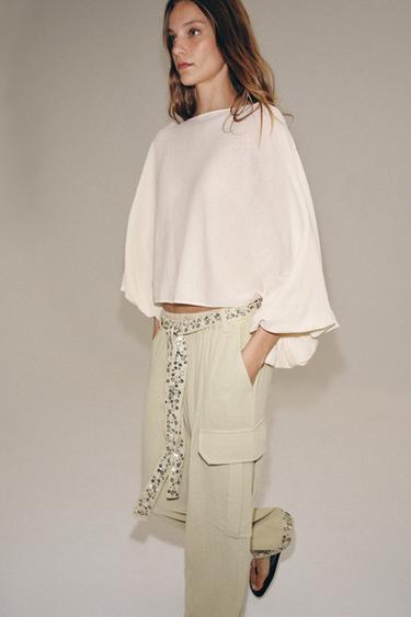 КАРГО ПАНТАЛОН С ПАЙЕТИ ZW COLLECTION - Светло каки от Zara