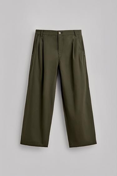 Zara 寬管休閒長褲 - 卡其色