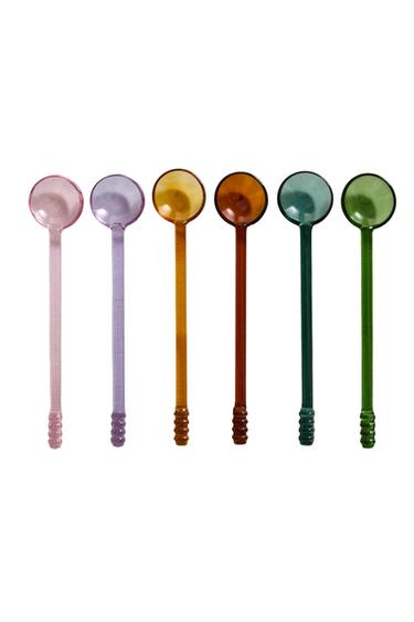 PACK OF MULTICOLOURED BOROSILICATE GLASS SPOONS (PACK OF 6) - Greens by Zara