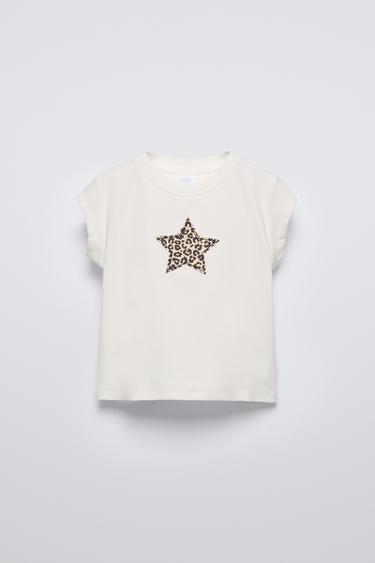 T-SHIRT À PIÈCE ANIMAL PRINT - Blanc de Zara - Image 0
