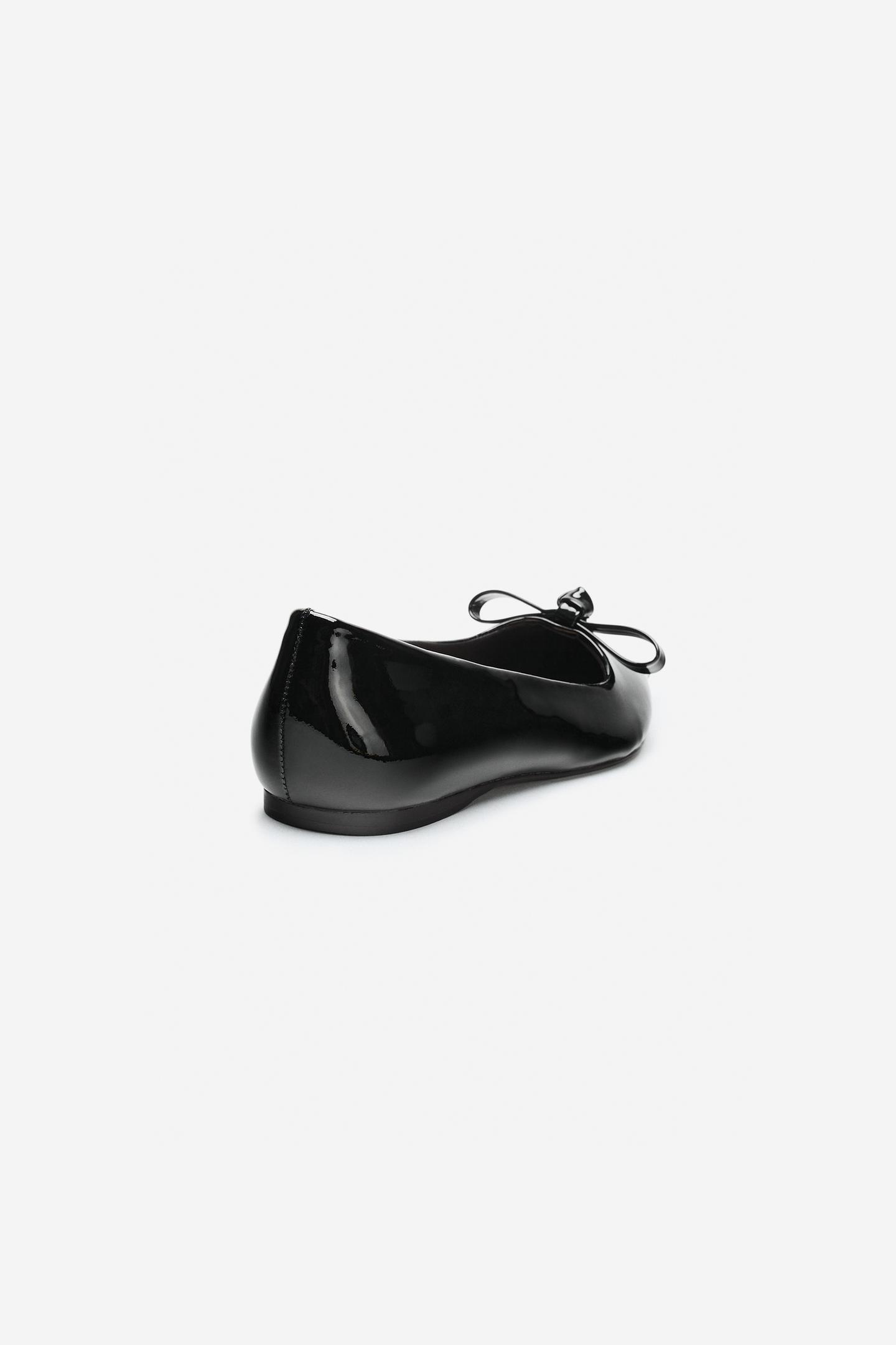 Женские балетки Zara Leather Bow Ballet - the Item, цвет: Чёрный — фото 8