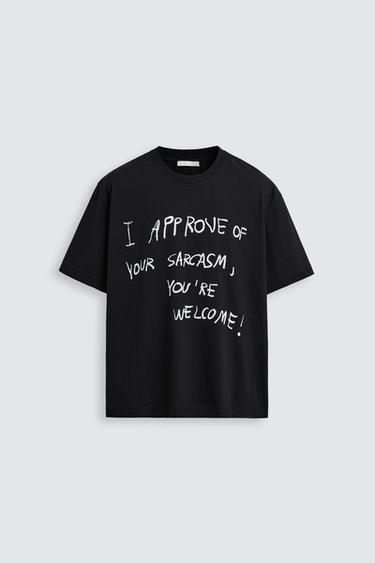 Zara TEXT PRINT T-SHIRT - Black